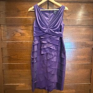 Adrianna Papell 6 Purple Layered Mini Dress formal bandage wrap dress sleeveless